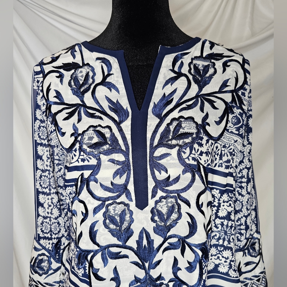 Gretchen Scott Designs Blue and White Midi Dress